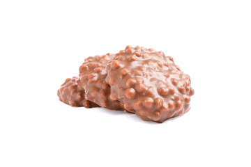 Chocolate cookies with caramel filling isolated on white background