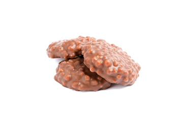 Chocolate cookies with caramel filling isolated on white background