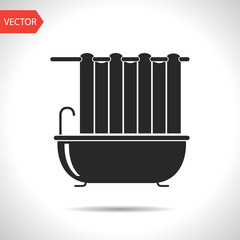 Shower curtain illustration. Bath household vector icon.