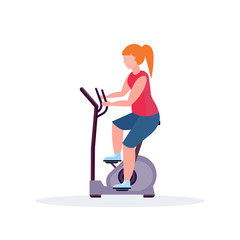 woman training exercise bike sportswoman riding stationary bicycle girl doing spinning sport activities healthy lifestyle concept female cartoon character full length flat