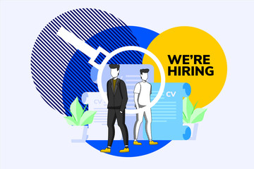 Business character illustration of people looking for prospective workers to occupy positions in the company. Can be use for presentation, web, banner, landing page, template background illustration