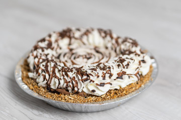 Delicious cream pie ready to server, Cream and chocolate topping