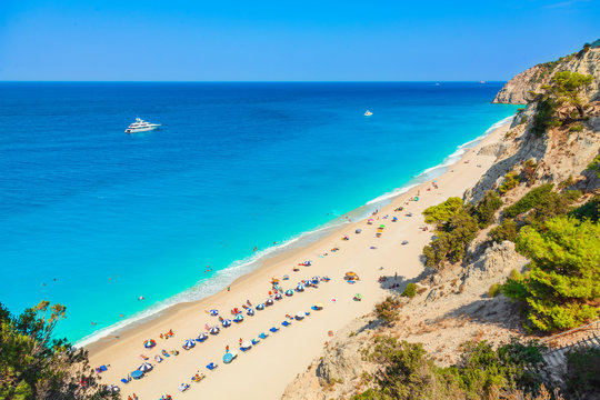 Egremni beach, Lefkada island, Greece. Long beach with turquoise water on the Ionian islands in Greece