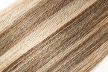 Clip in straight brown blended with blonde human hair extensions