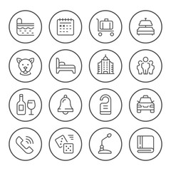 Set round line icons of hotel