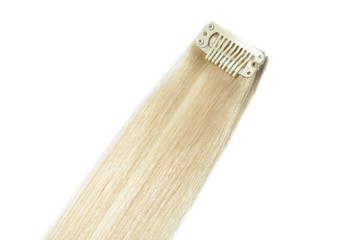 Clip in straight bleached blonde human hair extensions