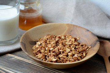 Granola in a wooden bowl Healthy Breakfast