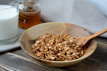 Granola in a wooden bowl Healthy Breakfast