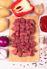 Ingredients for the preparation of traditional Hungarian goulash.