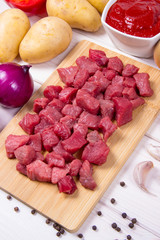 Ingredients for the preparation of traditional Hungarian goulash.
