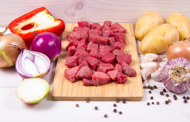 Ingredients for the preparation of traditional Hungarian goulash.