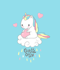 Positive Baby Unicorn Girls Only Typography Print