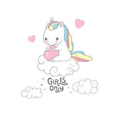 Obraz na płótnie Canvas Cute Baby Unicorn Girls Only Typography Poster