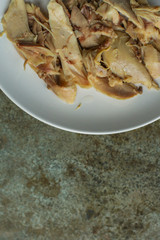 chicken meat (boiled chicken legs). top  food background. copy space