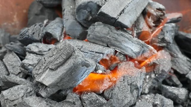 Coal fire close up. 