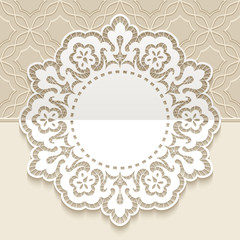 Vintage round doily with lace border pattern
