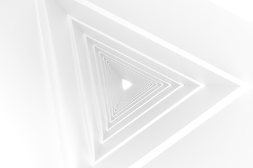 3d rendering, triangle tunnel with glowing lines background