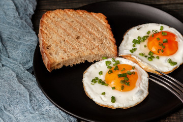 On the plate is a fried egg. Food for all