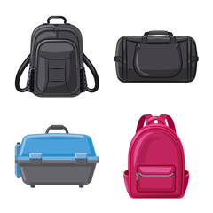 Vector illustration of suitcase and baggage sign. Set of suitcase and journey stock symbol for web.