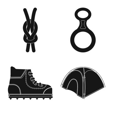 Vector illustration of mountaineering and peak symbol. Collection of mountaineering and camp vector icon for stock.