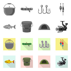 Vector design of fish and fishing symbol. Set of fish and equipment vector icon for stock.