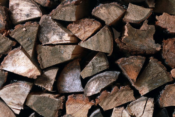Heap firewood stack. Logs.