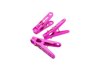Pink clothes pin on white background 