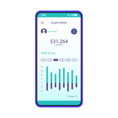 Cryptocurrency trading app smartphone interface vector template