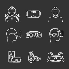 Virtual reality chalk icons set