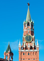 Fototapeta premium The Kremlin Clock (Kremlin Chimes). Twelve o'clock. Spasskaya Tower. Moscow. Russia