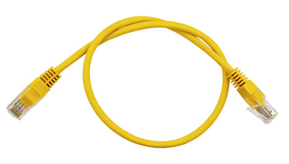 yellow Lan cable on white - obrazy, fototapety, plakaty