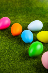 Easter eggs on green grass