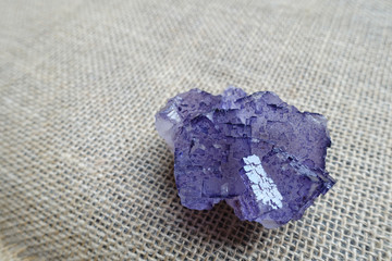 Purple Fluorite Gemstone from Mexico on Hemp Mat