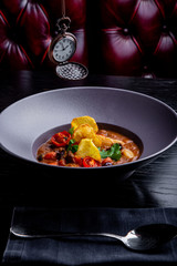 restaurant dishes. Beautiful and tasty food on a plate. beautiful serving food