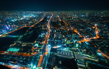 Fototapeta na wymiar Aerial view of the Osaka cityscape at night