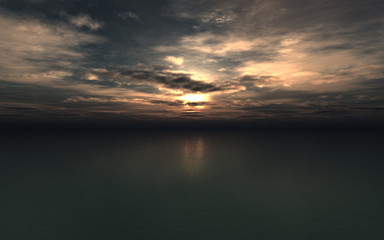 epic sunset scenery over the sea with highly detailed majestic clouds