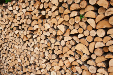 Firewood stacked in woodpile, texture