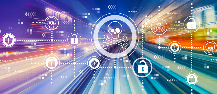 Virus and scam theme with abstract high speed technology POV motion blur