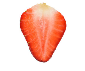 Bright fresh strawberry cut in half on a white background. Isolated