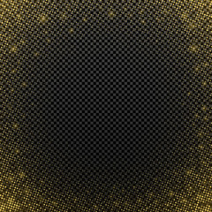 Golden halftone effect isolated on a dark transparent background. Abstract background for disco party. Golden glitter. Template for greeting card. Vector illustration