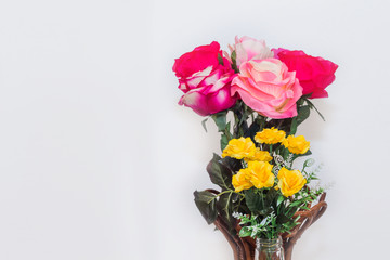 Rose fake flower and Floral background,rose flowers made of fabric,The fabric flowers bouquet,Colorful of decoration artificial flower