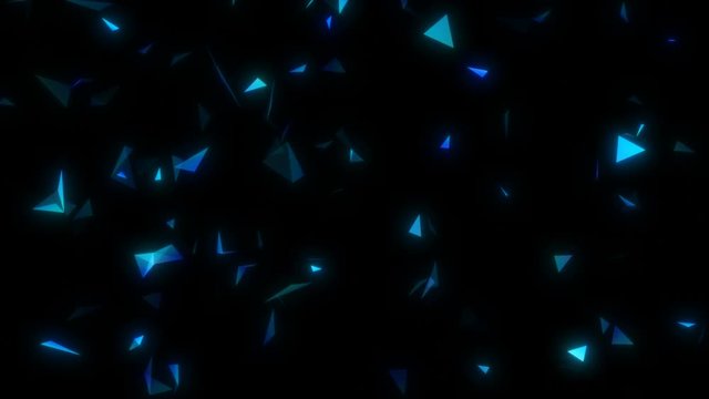 Blue triangles rotate in space. Seamless loop.Modern animated cgi background design.