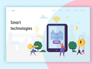 Household Security System Landing Page. Smart House Access Control Central Locking of all Perimeter, Window and Alarm. Remote over the Internet Website or Web Page. Flat Cartoon Vector Illustration