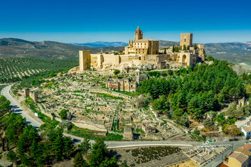 Fototapeta na wymiar Alcala la Real aerial panorama view of the medieval ruined hilltop fortress from the Arab times in Andalucia Spain near Granada