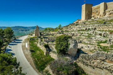 Fototapeta na wymiar Alcala la Real aerial panorama view of the medieval ruined hilltop fortress from the Arab times in Andalucia Spain near Granada