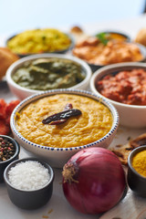 Traditional Indian food in ceramic bowls