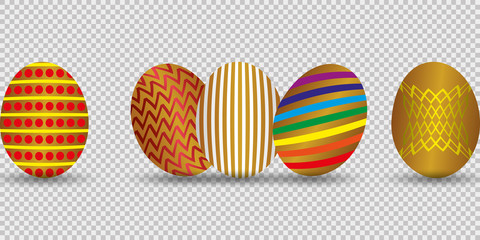 Happy easter. Set of Easter eggs with different texture. Spring holiday. Vector illustration.