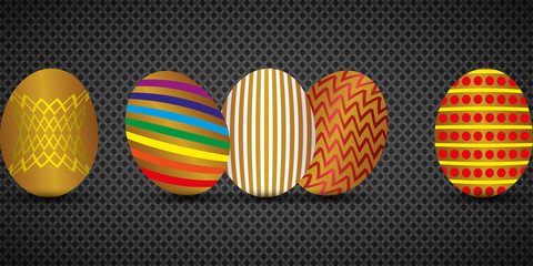 Happy easter. Set of Easter eggs with different texture. Spring holiday. Vector illustration.