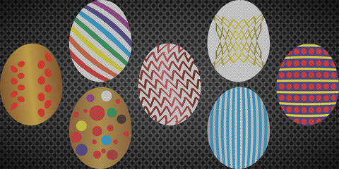 Happy easter. Set of Easter eggs with different texture. Spring holiday. Vector illustration.