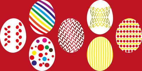 Happy easter. Set of Easter eggs with different texture. Spring holiday. Vector illustration.
